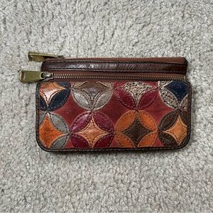 Fossil Wallet Purse w/ Zipper Coin Pocket & Credit Card Slots Brown Color Block